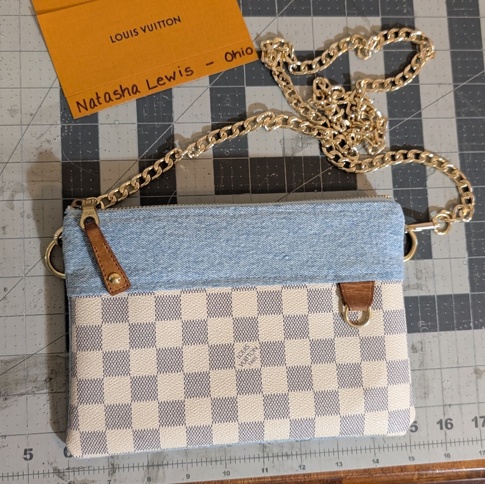 Repurposed Large Denim Crossbody Made W Authentic LV Canvas And Hardware.